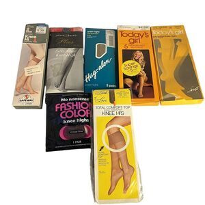 #8170 LOT OF 18 KNEE HIGH STOCKINGS VINTAGE NIB SANDLEWOOD SUNTAN BEIGE NAVY